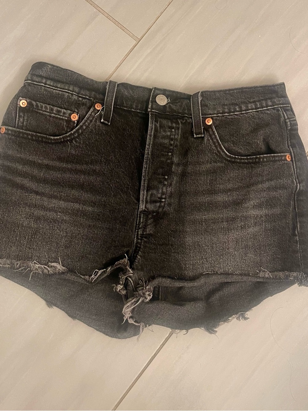 Levi's Black High-Rise Cutoff Denim Shorts - Picture 3 of 4